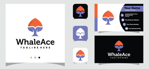 Whale with Spade Ace logo design and business card template