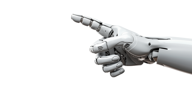 Futuristic Robotic Hand Pointing on a transparent background