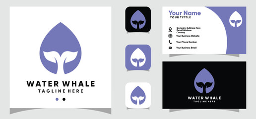 Water Whale logo design and business card template