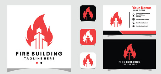 Fire Building logo design and business card template