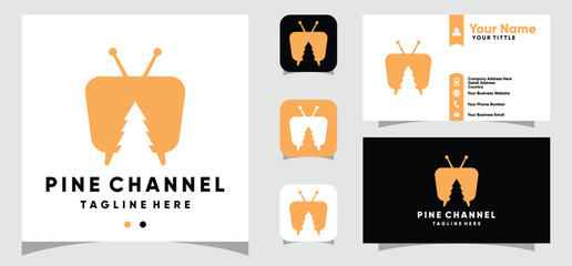 Pine Television logo design and business card template