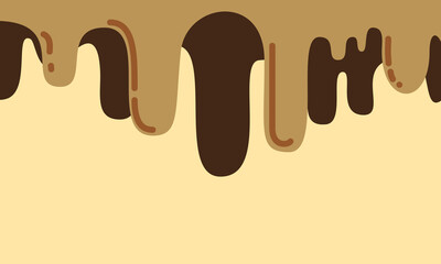A melting chocolate effect with brown drips against a tan background. The design exudes a playful and appetizing mood, perfect for dessert packaging, food-related advertisements, or cafe decor.