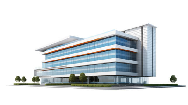 Modern Glass Office Building Exterior Daytime on a transparent background