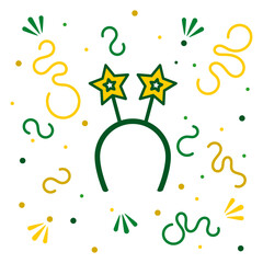 Brazilian carnival tiara in green and yellow colors. Festive flat illustration. Cultural, party, celebration, fun festival concept. Editable EPS vector. © AnaRosa