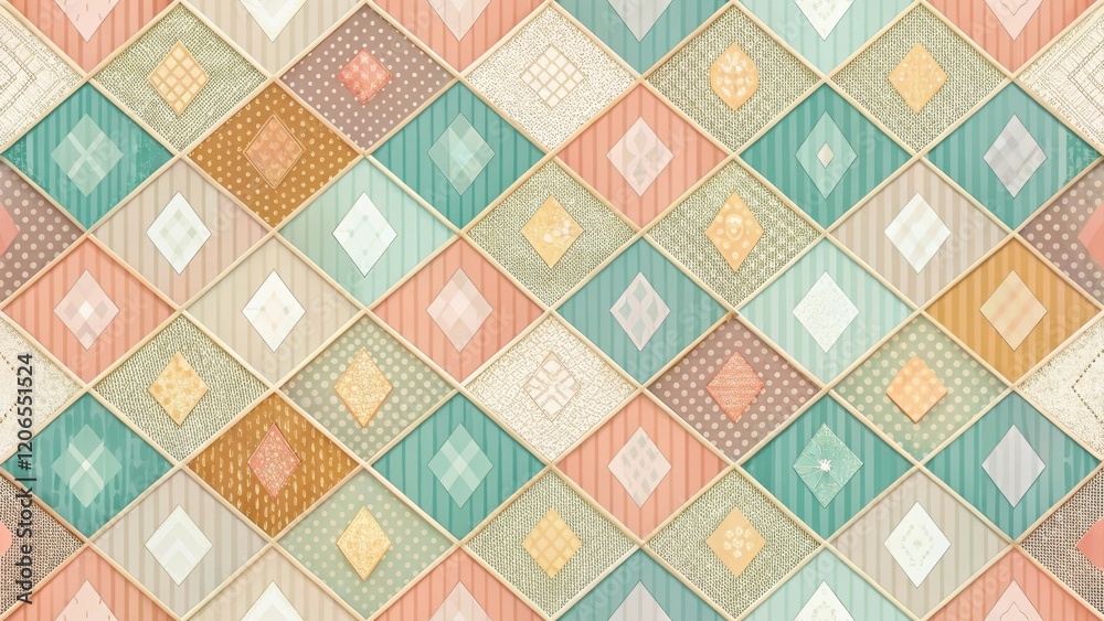 Wall mural elegant pastel diamond pattern textile design featuring a harmonious blend of textured and geometric