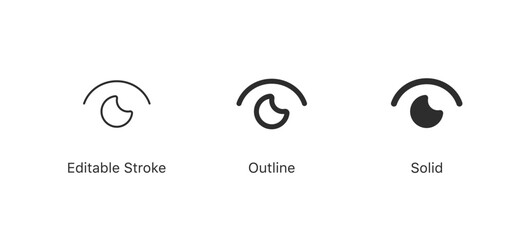 set of eye icons, vision icon, see view icons - eyesight symbol in editable stroke, outline, and solid styles. vision, visibility, observation icons