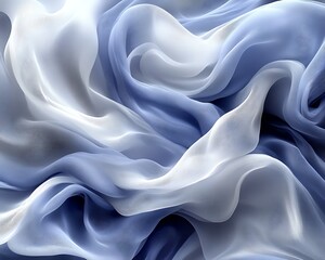 Obraz premium Blue white silk fabric waves, textile texture background