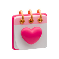 3D romantic calendar with pink heart. Realistic valentine concept, love schedule planner, birthday reminder, wedding calendar icon. Vector symbol of love isolated on white