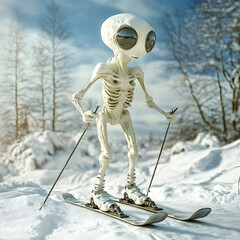 alien skiing in winter