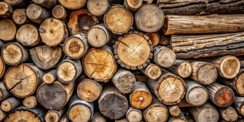 A Stack of Rustic Wooden Logs, Showing the Natural Rings and Textures of the Wood