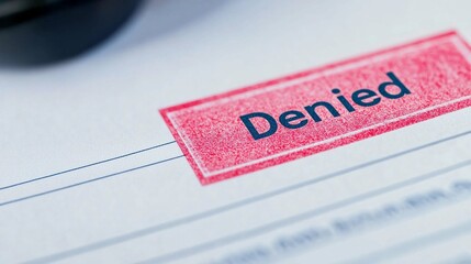 A clear close-up of a stamped Denied notice on an insurance form, showing the struggle of navigating insurance limitations