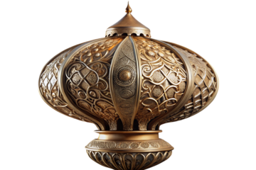 Vintage style golden lamp with detailed ornamental patterns, capturing the essence of traditional cultural design and opulence.