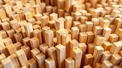 Abstract Wooden Blocks Texture A Detailed Close-Up of Numerous Small, Light Brown Wooden Cubes Arranged in a Varied, Irregular Pattern
