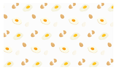 Seamless pattern with eggs. Cracked egg shell, raw egg, fried egg. Hand drawn vector illustration.
