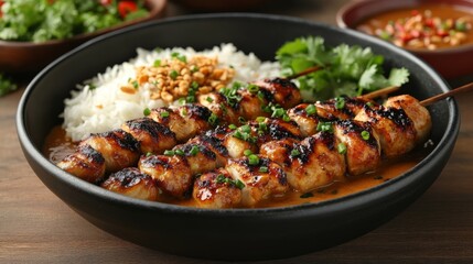 Delicious Grilled Chicken Satay with Peanut Sauce and Rice