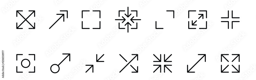 Fototapete maximize and minimize line Arrows icon set , vector resizing, expanding arrow line icons in thin line style. editable stroke