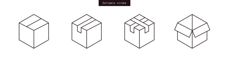 shipping, packaging, delivery box icon set. featuring open, closed and taped box minimal thin line web icon set. Outline icons collection. Vector illustration. Editable stroke