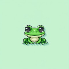 Green frog with large eyes and a cheerful smile sitting on a lily pad in a tranquil pond