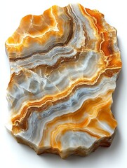 Fototapeta premium Polished onyx slab with orange and white swirling patterns.