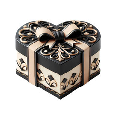 black gift box with ribbon on a white background. Generative AI