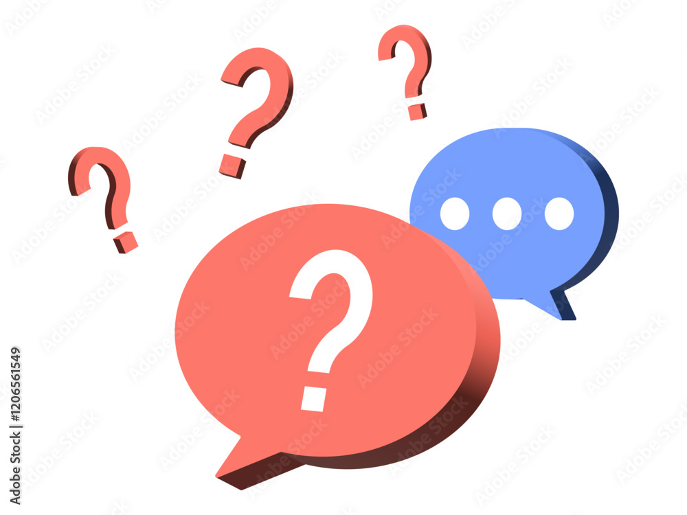 Poster 3d question mark in speech bubble icon button. faq sign, customer support and support sign or ask and help signs with red question icon symbos 3d - Frequently Ask Question. 3D vector Illustration
