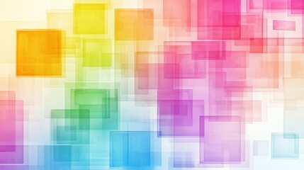 A colorful abstract design featuring overlapping squares in various hues.
