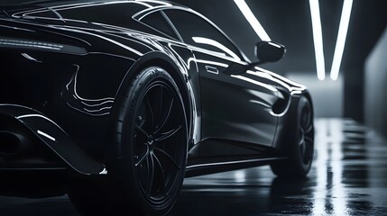 Fototapeta premium Black Luxury Sports Coupe in Garage