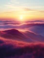 Obraz premium Sunset over misty mountain range.