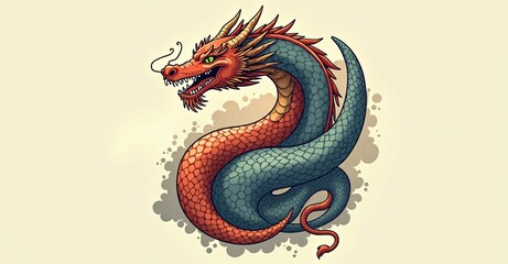 Obraz premium Year of the Snake 2025 poster,card,banner. A dragon and snake intertwined in a yin-yang style, with blank space around them.