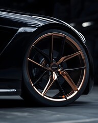 Black Sports Car with Copper-Colored Alloy Wheel