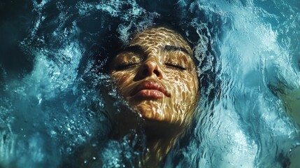 Woman submersed in water, a serene and peaceful moment.