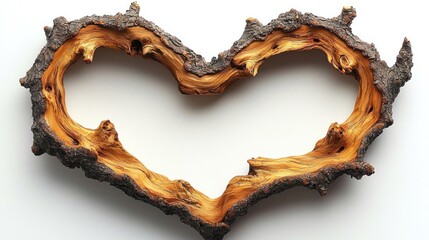 Rustic Heart Shaped Wood Bark with Hollow Center Isolated on White Background