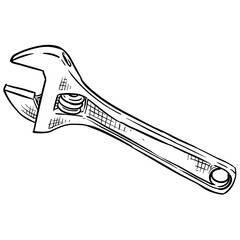 adjustable wrench handdrawn illustration