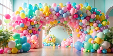 Pastel Balloon Archway Celebration Setup for Festive Event