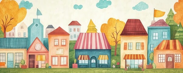 community enterprise market flat design top view local business fair cartoon drawing colored pastel