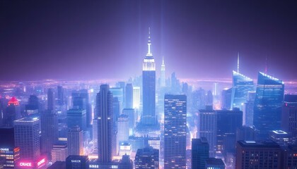 Cybersecurity Hologram over NYC Skyline Glow 3d data city light night 