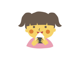 新米のおにぎりを食べる女の子
