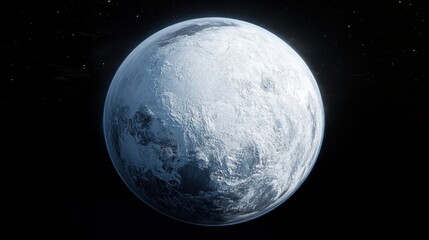 Frozen planet, detailed texture, dark space background. Ideal for sci-fi, climate change, or space exploration projects.