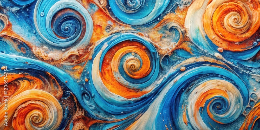 Wall mural abstract swirling patterns in vibrant blue and orange hues create a mesmerizing visual texture