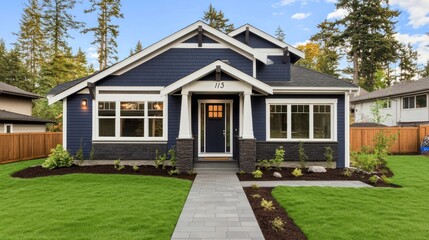 Obraz premium Blue House with Green Grass