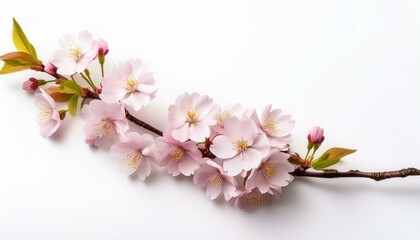 Delicate pink cherry blossoms on a branch.