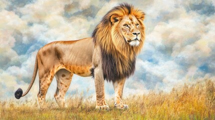 Obraz premium Majestic Lion in a Golden Meadow