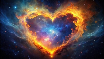 Fototapeta premium Cosmic Heart Nebula A Celestial Tapestry of Fiery Hues and Starlit Dust