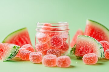 Sugary Watermelon Gummies in a Glass Jar