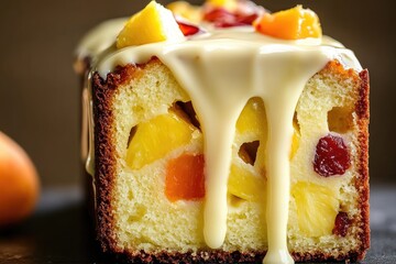 Delicious Fruitcake Loaf Topped With White Chocolate Drizzle