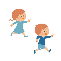 指差し　走るかわいい子供たちのイラスト素材
