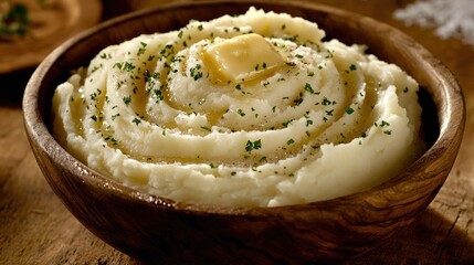 Creamy Mashed Potatoes Topped With Butter And Parsley