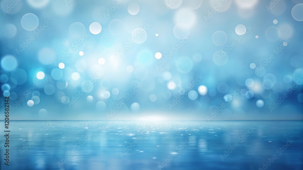 Wall mural serene blue abstract background with glimmering water reflection and soft bokeh lights