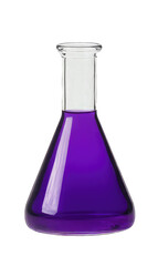 An Erlenmeyer conical flask with purple liquid, clipart on a PNG white background