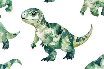 Fototapeta premium Colorful, playful dinosaur illustrations on a white background, ideal for children's products and decor